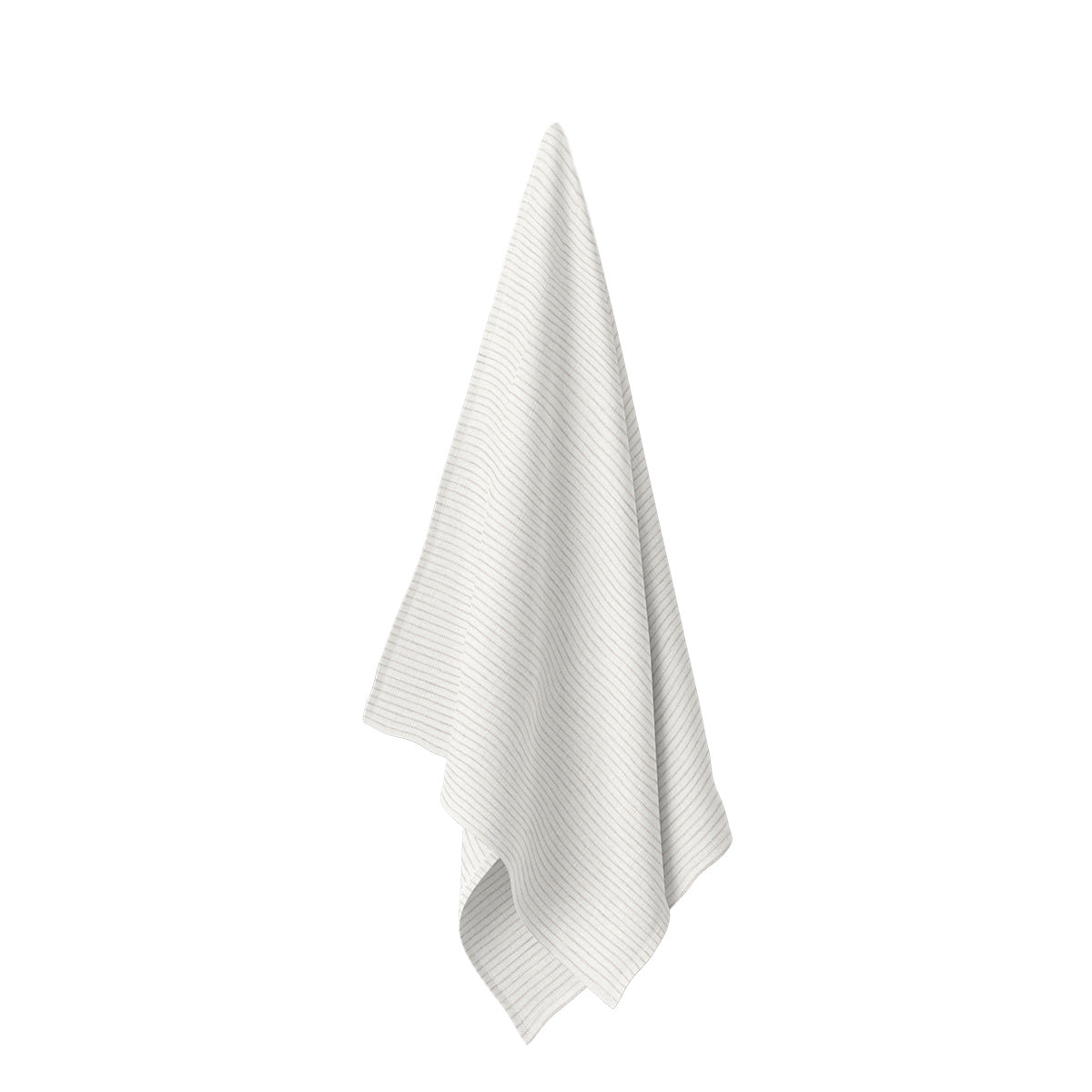gestreepte theedoek van gewassen linnen in de kleuren flax en off white.