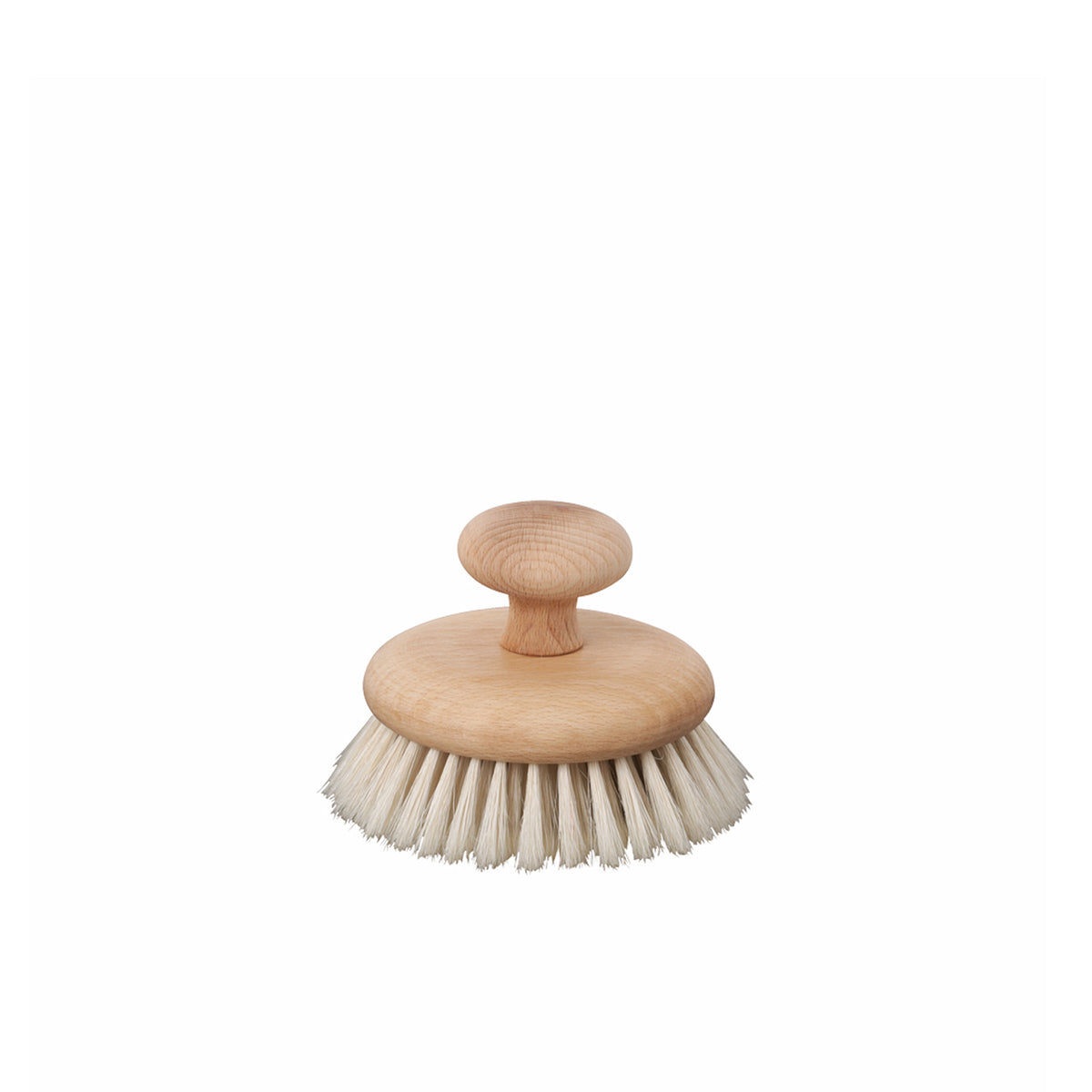 Ronde, houten massage borstel met natuurlijke haren.