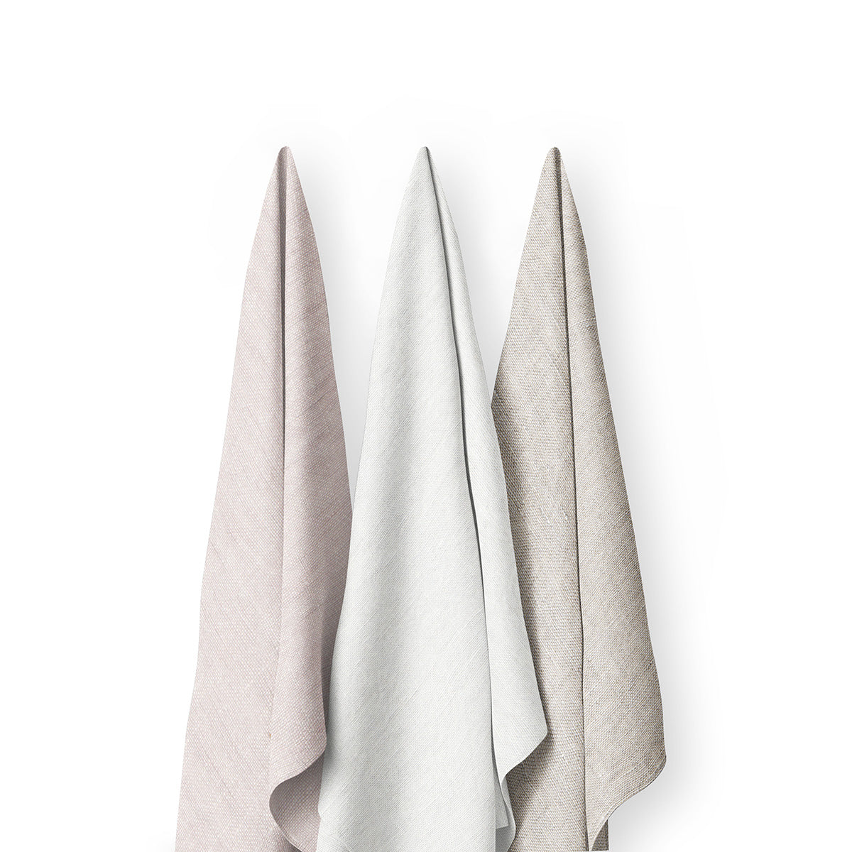 linnen theedoekenset met lichtroze, off white en naturel theedoek