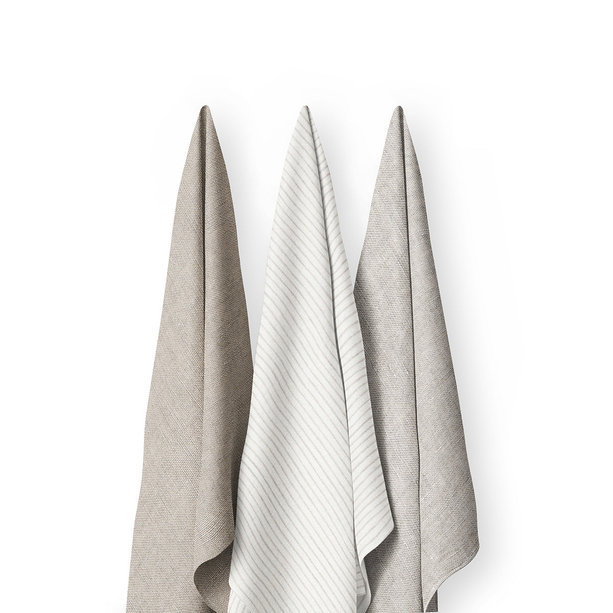 set van 3 theedoeken in de kleuren Flax, Pinstripe Flax en Naturel.