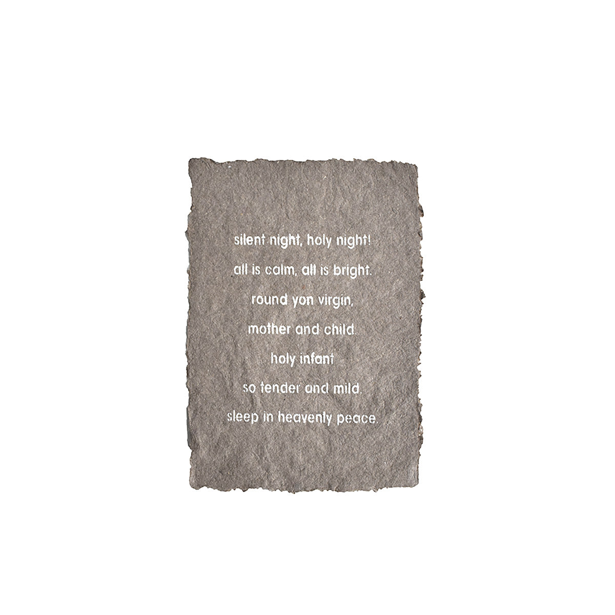 Poster gemaak van gerecycled linnen met tekst 'silent night'.